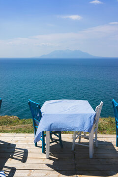Table on the hill  with a view of Sea and Samothraki island, G&ouml;k&ccedil;eada