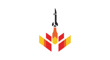 Naklejka premium Rocket Launching Upwards with Fiery Exhaust and Wings.