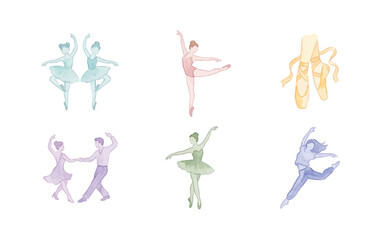 Obraz premium Watercolor Dance Day Minimalist Icons Set