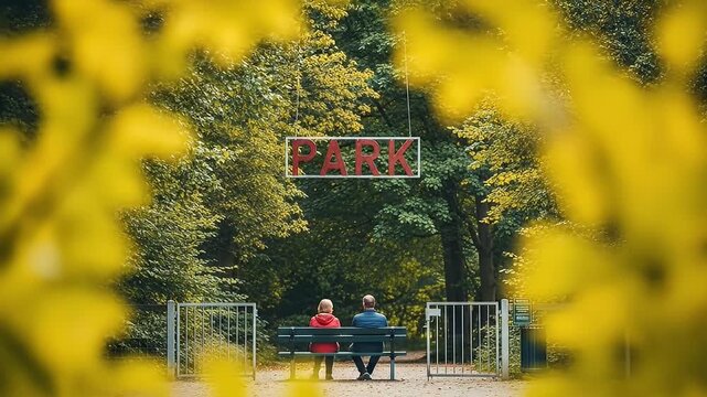 Couple Sits on a Bench Enjoying Quiet Time at the Park