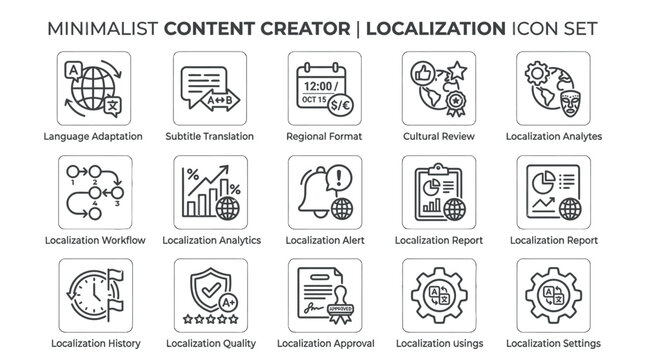 Minimalist content creator localization icons.