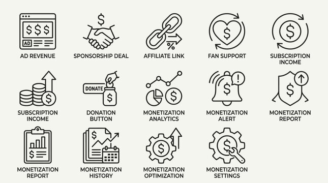 Monetization icons for online business.