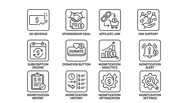Monetization icons for website optimization.