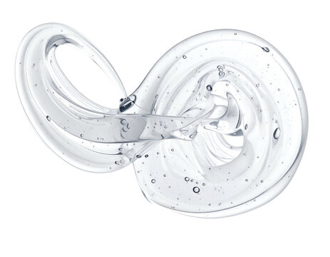 Clear viscous gel with small bubbles, abstract twisted shape