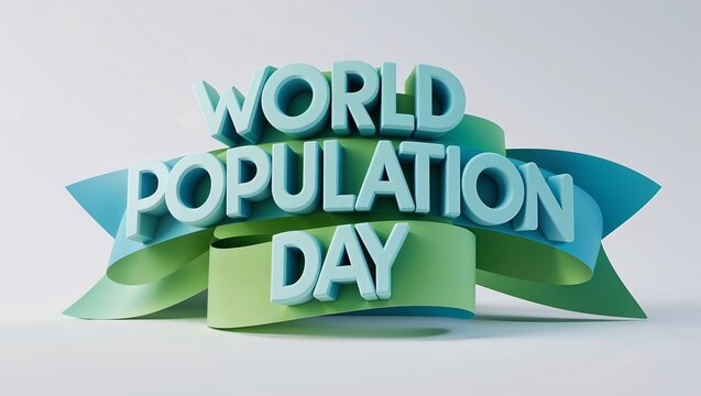 World population day awareness campaign symbol with green blue ribbon