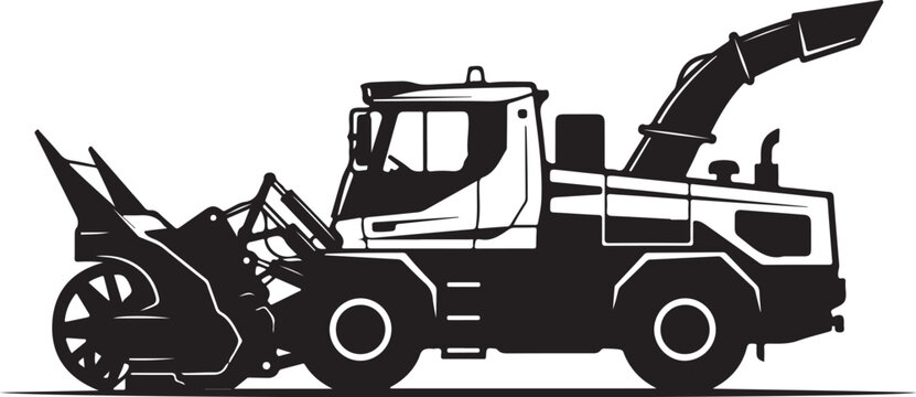 Black and white road sweeper truck, street cleaning vehicle, urban maintenance equipment, vector illustration