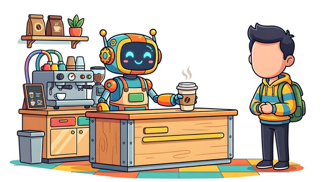 Robot Barista Serving Coffee to Customer.