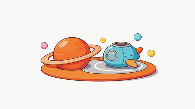 Cartoon rocket and planet on platform