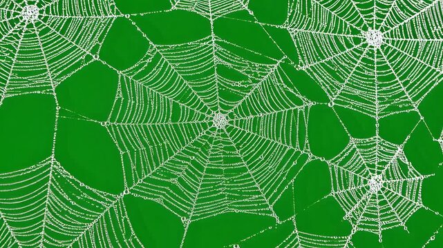 Closeup of Dew Drops on Intricate Spider Web Pattern.