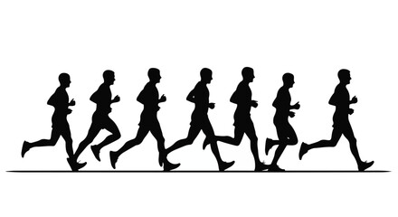 Obraz premium Seven silhouettes of people running in a line