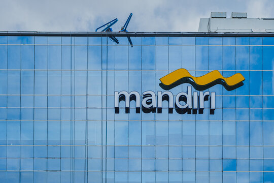 Bank Mandiri Logo on Glass Skyscraper Facade