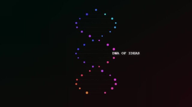 This sophisticated animation depicting AI powered brainstorming showcases a vibrant double helix structure forming from luminous particles to symbolize the genetic essence of creative innovation