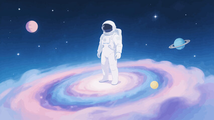 Astronaut in space with planets © KY