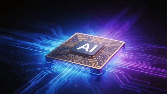 AI chip with glowing circuitry