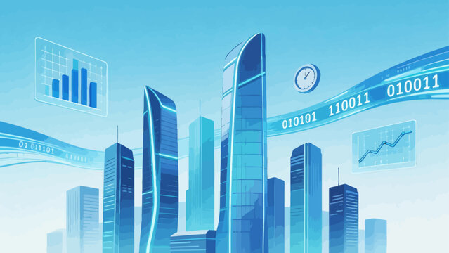 Futuristic cityscape with digital elements