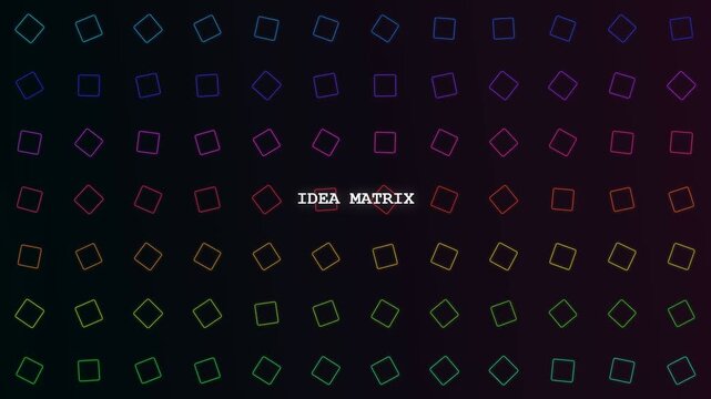 An intricate digital grid visualizing AI powered brainstorming through a rhythmic sequence of multicolored geometric nodes that shift across a void of deep obsidian space
