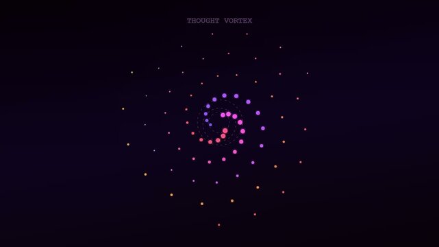 A dynamic visualization of AI powered brainstorming manifesting as an intricate cosmic spiral of shimmering iridescent particles drifting through a deep obsidian void for digital concepts