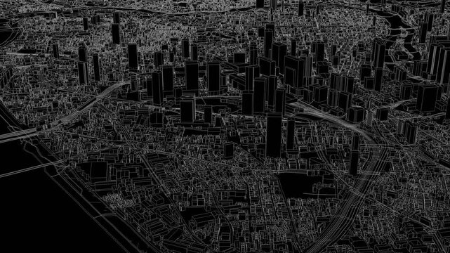 3D looped animation of city - Osaka Japan