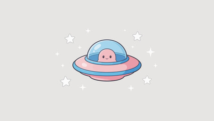 Cute alien in flying saucer © Canis