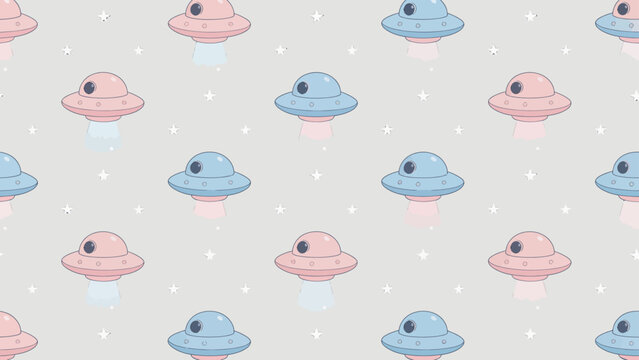 Cartoon UFOs in Space Pattern