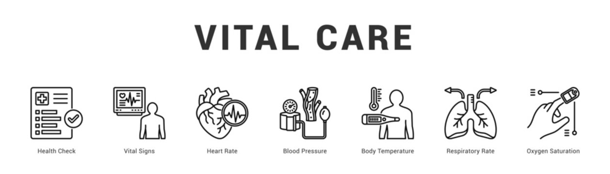 Vital Care Modern and clean web banner illustration featuring thematic icons for visual communication