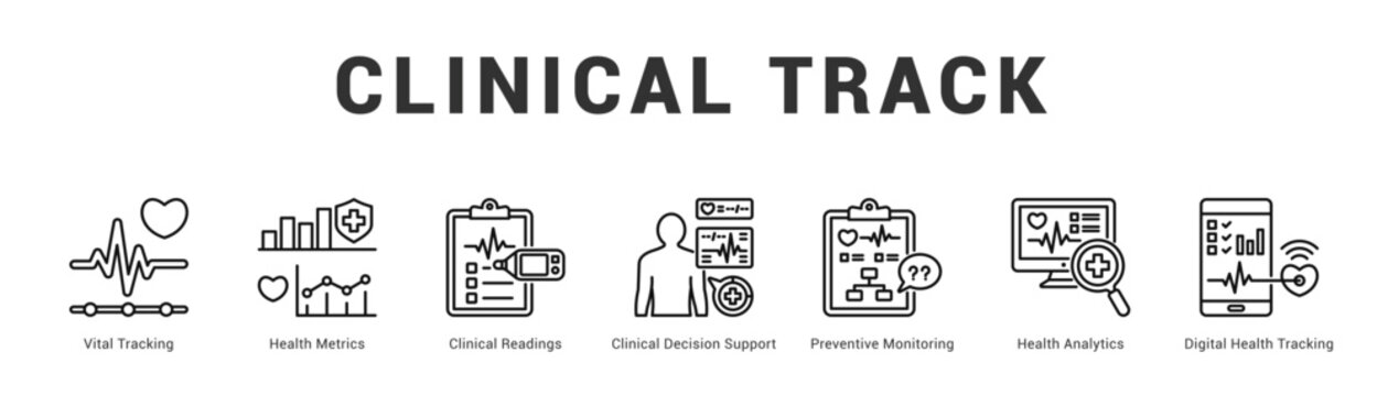 Clinical Track Modern and clean web banner illustration featuring thematic icons for visual communication