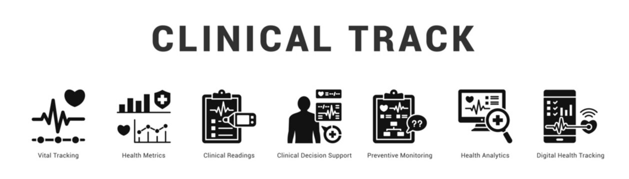 Clinical Track Modern and clean web banner illustration featuring thematic icons for visual communication