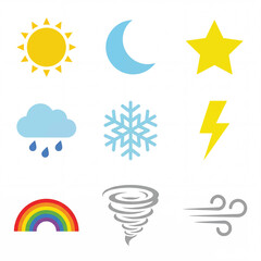 Naklejka premium Collection of Weather Icons Representing Different Atmospheric Conditions.