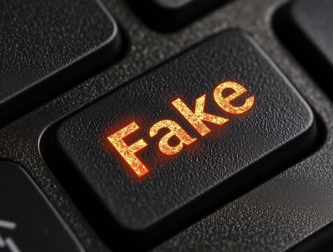 Fake news spreading through social media on computer keyboard