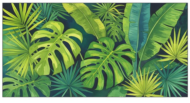 Tropical green leaves jungle foliage plants.