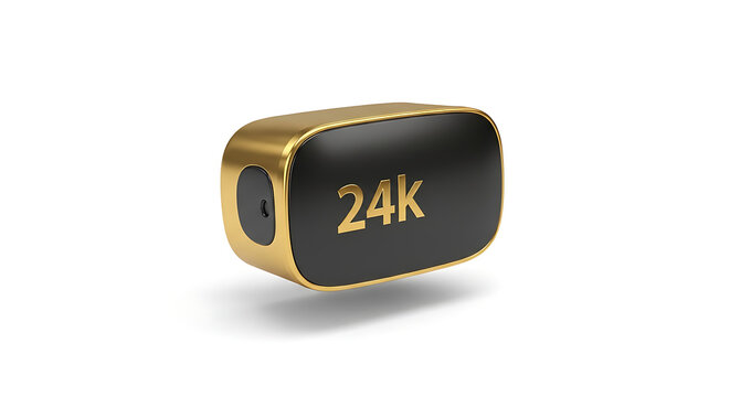 Isolated 24k gold button with black inset and golden text, luxury digital element, premium quality symbol