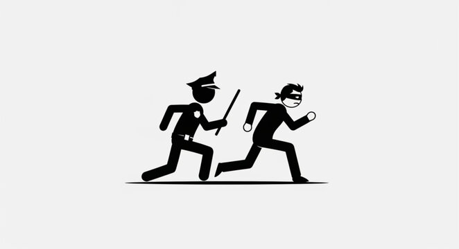 Police Officer Chasing Criminal Silhouette Illustration