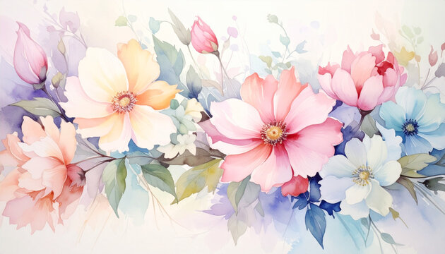 Watercolor floral arrangement on white
