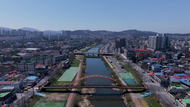 Aerial Drone Footage of Peaceful Ocheon Port and Chungcheong Suyeongseong Fortress, Boryeong, South Korea
