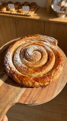 Fototapeta premium Beautifully crafted spiral baked pastry with golden brown intricate layers