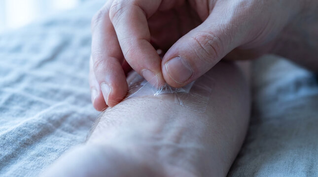 Invisible illness and chronic pain relief patch application on textured skin