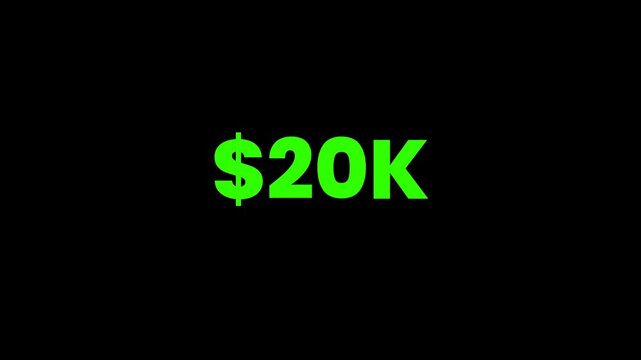 20k Dollars Number Counter Animation Alpha Channel