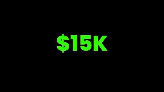 15k Dollars Number Counter Animation Alpha Channel