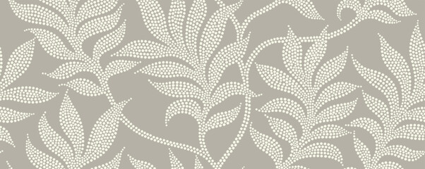 Obraz premium Dotted abstract floral leaf seamless pattern.