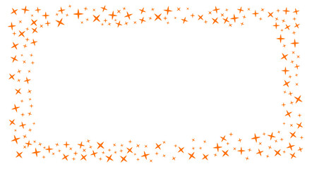 Vector illustration, an ornamental frame made of scattered orange stars and sparkles. Clean rectangular border with transparent center ideal for greeting cards social media posts or certificates. © Ivan Burchak