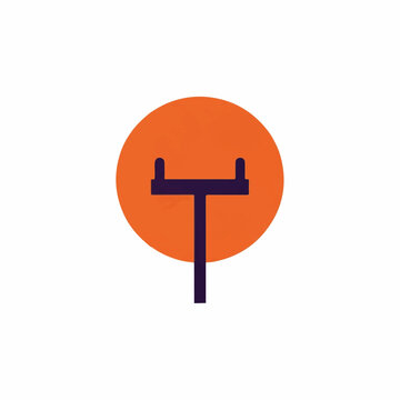 A minimalist flat vector showing a goal post silhouetted against a large, solid half-circle sun, symbolizing the dawn of a new era. Colors: vibrant orange, dark purple, and white. minimalist