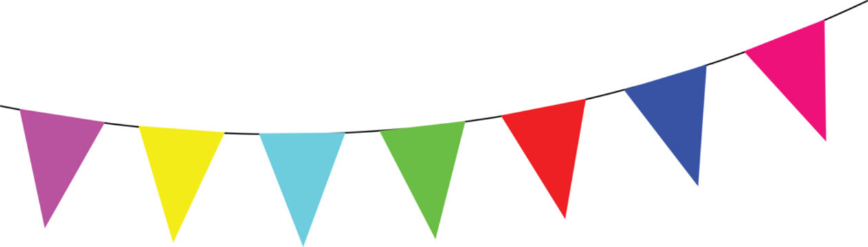 Festive Bunting: A string of colorful triangular flags flutters in the breeze, symbolizing joy, festivity, and celebration.