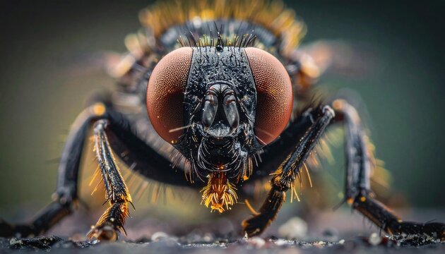 Extreme close-up of a fly showcasing intricate details and textures.