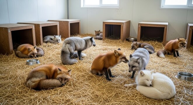 Foxes in a Barn - A Collection of Various Fox Breeds.