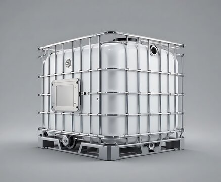 industrial ibc tote tank on pallet isolated gray background. ibc container