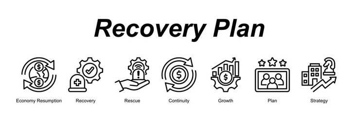 Fototapeta premium Recovery Plan banner web icon vector illustration concept with an icon of Economy Resumption, Recovery, Rescue, Continuity, Growth, Plan, Strategy 