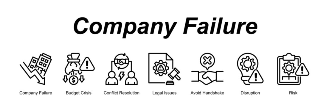 Company Failure banner web icon vector illustration concept with an icon of Company Failure, Budget Crisis, Conflict Resolution, Legal Issues, Avoid Handshake, Disruption, Risk 