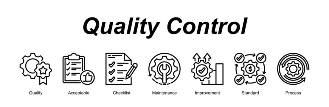 Quality Control banner web icon vector illustration concept with an icon of Quality, Acceptable, Checklist, Maintenance, Improvement, Standard, Process 