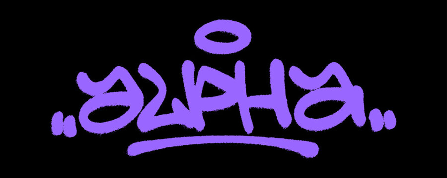 Dynamic urban graffiti handstyle featuring the word Alpha. Street art lettering representing the divine beginning, spiritual origin, and the first of the faith concept.