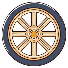 Obraz premium Illustration of a classic car wheel with a dark blue tire and golden spokes